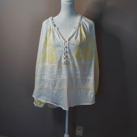 Free People Persuasion Embroidered Peasant White & Yellow Top Size Small - Picture 4 of 9